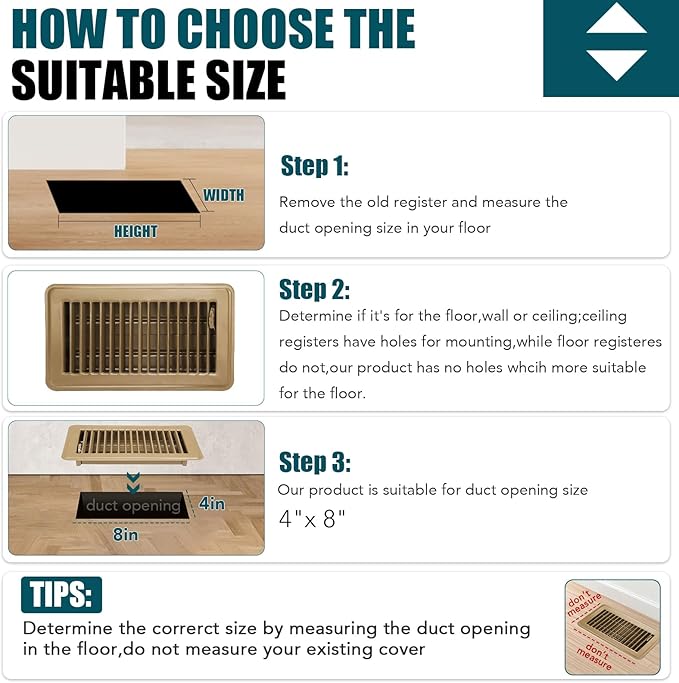 VOISEN Floor Register 4x8, 2 Pack Floor Vent Covers, Steel Adjustable Air Supply Grille Register Vent Cover Grill for Sidewall and Floor, Vent Covers for Home Floor,Brown