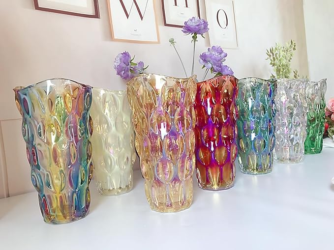 Unbreakable Flower Glass Vase 3.5lb 9.5inch Sparkle vase Bohemian Style, for Centerpieces,Kitchen,Office, Living Room,Wedding,Perfect Home Decor Glass Vase (Sparkle Color)