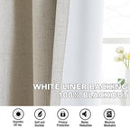 H.VERSAILTEX Linen Curtains 100% Blackout Curtains for Bedroom 84 inch Long Full Light Blocking Nature Linen Blended Window Curtains for Living Room Nickel Grommet (2 Panels, Heathered Linen)