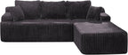 Modular Sectional Sofa Couches L-Shape Couch 3 Seat Modular Sofa Memory Foam Sectional Couches for Living Room, Cloud Couch with Oversized Chaise (Grey Stripe, 98" Right Facing Chaise)