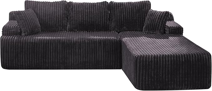 Modular Sectional Sofa Couches L-Shape Couch 3 Seat Modular Sofa Memory Foam Sectional Couches for Living Room, Cloud Couch with Oversized Chaise (Black Stripe, 108" Right Facing Chaise)