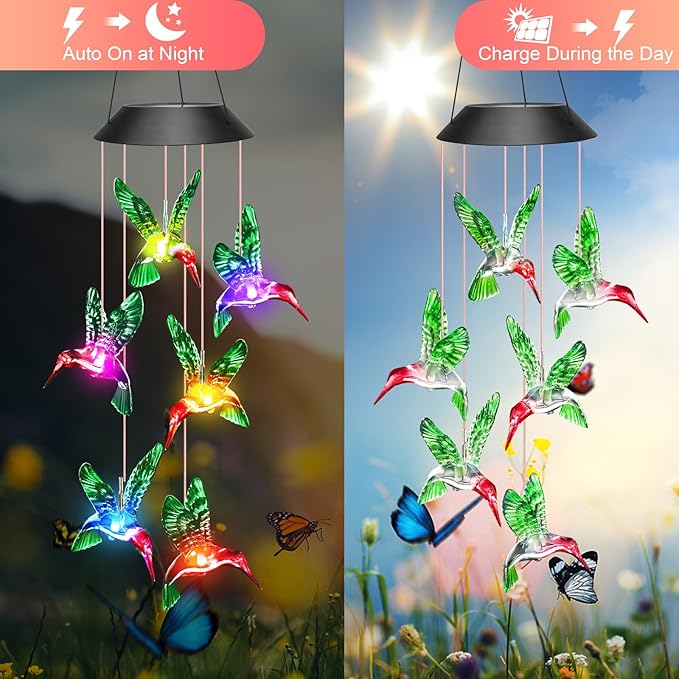 Easter Basket Stuffers Gifts for Her Mom Grandma, Mother Birthday Gardening Hummingbird Gifts for Women, Winzwon Wind Chimes Solar Lights Outdoor Decor for Garden Patio Yard Porch