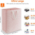 Lifewit 2 Pack Laundry Basket 100L Each, Collapsible Clothes Hamper with Reinforced Handles, Freestanding Waterproof Design for Bedroom and Laundry Room, Grey&Pink 200L Total