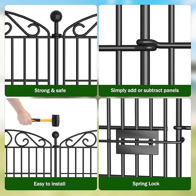 10 Panel No Dig Decorative Garden Fence with Gate - 48in H x 22.5ft L