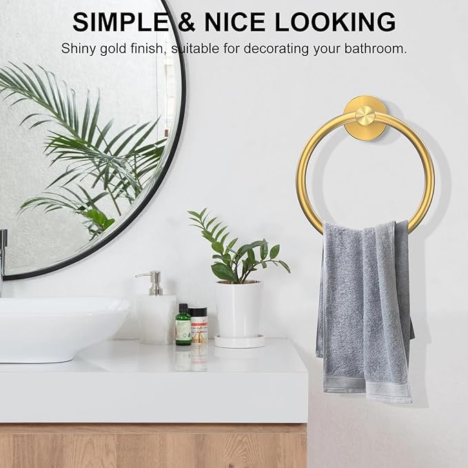 SetSail Towel Holder Screw-in Gold Towel Ring for Bathroom Wall Stainless Steel Hand Towel Holder for Bathroom, Kitchen Drill Hole