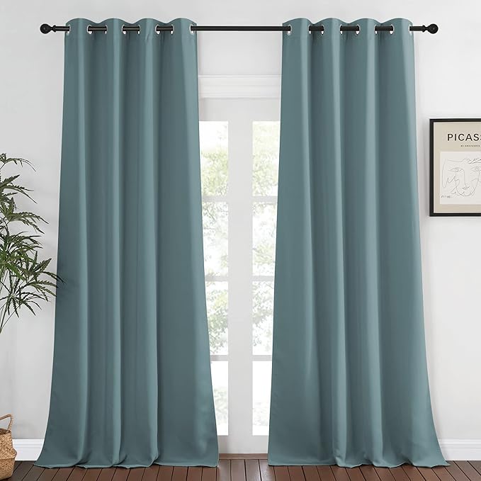 NICETOWN Bedroom Curtain Room Darkening Drapery 102 inches Length - Home Fashion Thermal Insulated Grommet Room Darkening Curtain for Living Room (Greyish Blue, 1 Panel, 52 x 102 inches)