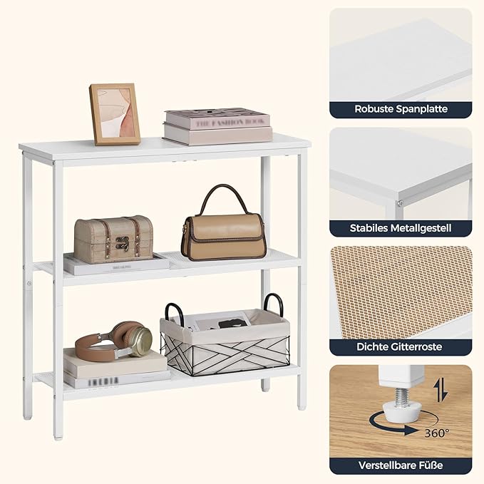 HOOBRO 29.5" Narrow Console Table, 3 Tier Entryway Table with Shelves, Thin Sofa Table, Behind Couch Table, Display Side Table, for Hallway, Entrance, Living Room, White WH73XG01