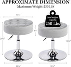Furniliving Mid-Century Velvet Tufted Adjustable Swivel Makeup Ottoman Stool; Modern Big Size Round Vanity Stool Chair for Bedroom Living Room (LightGrey)