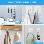 JINSHUNFA Adhesive Wall Hooks 13LB Heavy Duty No Drill Large Transparent Waterproof Hooks for Bathroom Kitchen Towel Coat 12 Pack