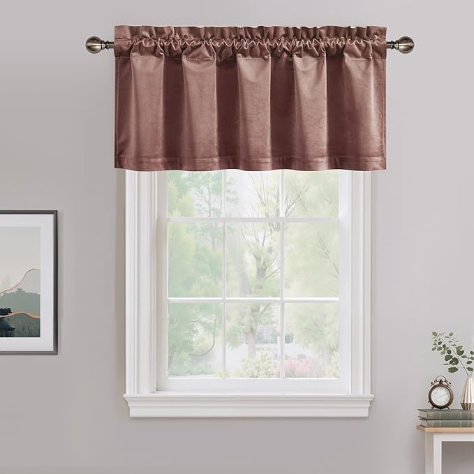 NICETOWN Velvet Cafe Windows Valance, Dusty Rose Pink Window Treatment for Kitchen, Privacy Protection Home Decoration for Living Room, W52 x L18, 1 Panel