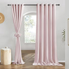 NICETOWN Blush Pink Linen Curtains for Kitchen, Thick Flax Small Window Treatments Semi Sheer Privacy Assured with Light Through for Cafe/Bathroom, W68 x L84, 2 Panels