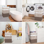 HomeHacks 2-Pack Large Laundry Basket, Waterproof, Freestanding Laundry Hamper, Collapsible Tall Clothes Hamper with Extended Handles for Clothes Toys in the Dorm and Family (Brown, 88L)