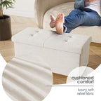 Storage Ottoman Bench with Bins, 30-in Storage Bench for Bedroom End of Bed, Folding Foot Rest Ottoman for Living Room Max 660lbs, Velvet Ottomans, Cream