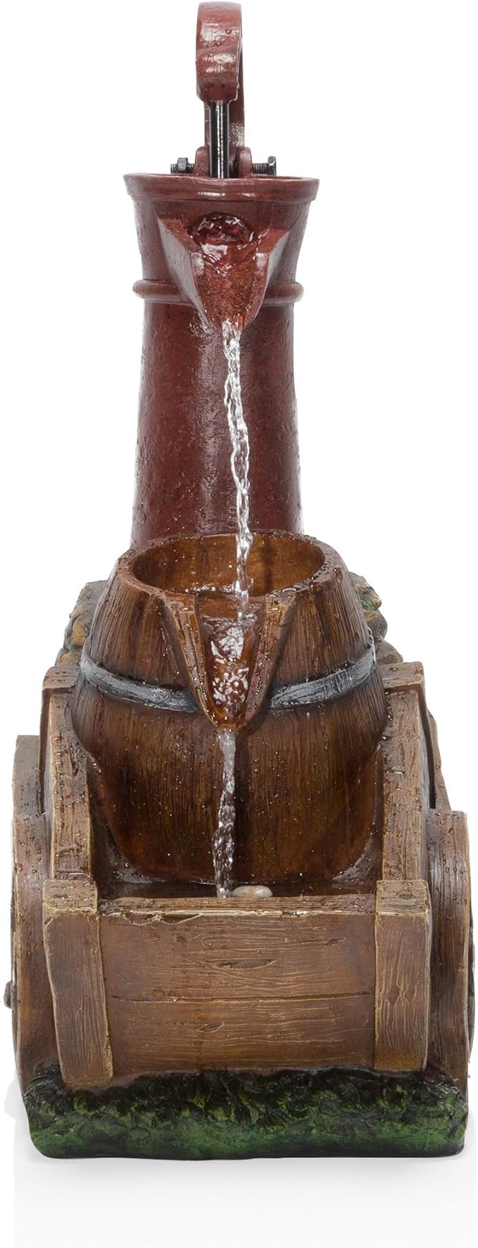 Alpine Corporation ZEN276S Outdoor Vintage Water Pump and Wheelbarrow Floor Fountain - Calming Water Flow, 23 Inch Tall, Brown