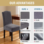 H.VERSAILTEX Velvet Dining Chair Covers Stretch Chair Covers for Dining Room Set of 2 Parson Chair Slipcovers Chair Protectors Covers Dining, Soft Thick Solid Velvet Fabric Washable,Grey