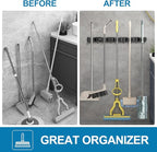 IMILLET Broom Holder Wall Mount, Broom Holder Stainless Steel Heavy Duty Garage Organization Broom Organizer Wall Mount Self Adhesive Laundry Room Organization and Storage（5 Racks and 4 Hooks）