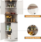 Vabches 64.8" Tall Farmhouse Corner Cabinet with 4 Doors and 5 Storage Shelves, Farmhouse Storage Cabinet with Barn Door Design, Home Space Saver for Living Room, Kitchen, Laundry Room,White