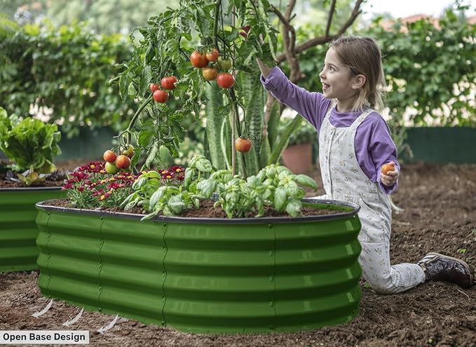 Plant & Plot Galvanized Raised Garden Beds Outdoor // 4×2×1 ft Planter Raised Beds for Gardening, Vegetables, Flowers // Large Metal Garden Box (Olive Green) // Patented Tool-Free Design