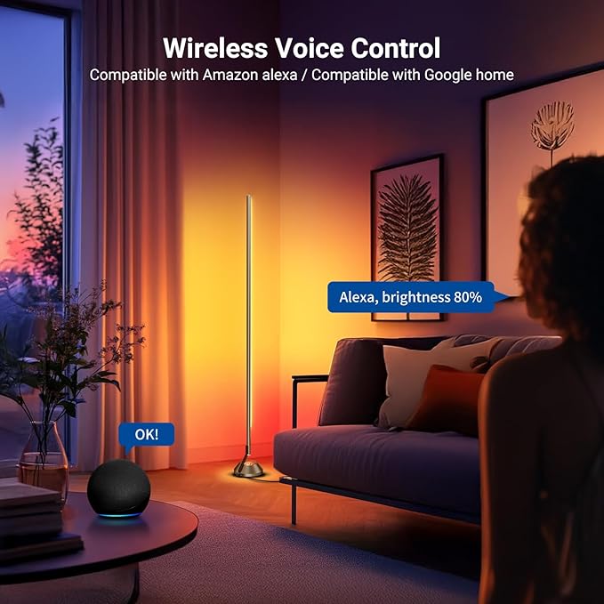 NEEWER NF01 Smart LED Floor Lamp,1500lm 16 Million Color RGBW Standing Corner Light, Compatible with Google Assistant Alexa, APP/AI Custom/Music Sync, Ambience Lighting for Living Bedroom Home Decor
