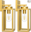 BesLowe 2-Pack Outdoor Wall Light Fixtures, Exterior Waterproof Wall Lanterns, Porch Sconces Wall Mounted Lighting with E26 Sockets & Glass Shades, Modern Wall Lamps for Patio Front Door, Gold