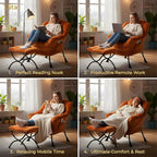 Tiita Lazy Chair with Ottoman, Orange Modern Large Accent Armchair, Comfy Leisure Sofa Reading Chair with Footrest for Bedroom, Living Room, Dorm Rooms, Garden, Velvet Orange