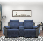 Easy-Going Loveseat Recliner Cover with Console, Reversible Couch Cover for Living Room, Split Sofa Cover for Each Seat with Elastic Straps for Kids, Dogs, Pets(2 Seater, Dark Blue/Light Blue)