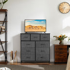 Dresser for Bedroom with 9 Drawers, Anti-Tip Tall Fabric Chests Storage Organizer Tower Furniture with Wooden Top Metal Frame for Clothes, Closet, Living Room, Hallway, Entryway