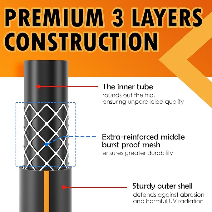Garden Hose 5/8 in. × 21 ft. High Flow Flexible Hybrid Rubber Water Hose 5/8" I.D., No Memory Durable Lightweight Water Hose for Watering, Irrigation, Water Transfer Pump