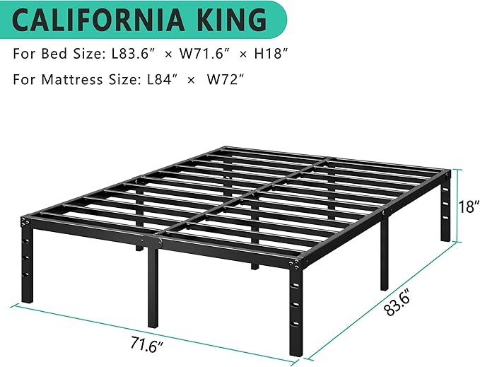 Metal Platform Bed Frame 14 Inch Tall,No Box Spring Needed,King Size Bed with Heavy Duty Strong Support Slats,Easy to Assemble,Black