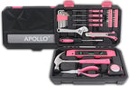 Apollo Tools 39 Piece General Household Tool Set in Toolbox Storage Case with Essential Hand Tools for Everyday Home Repairs, DIY and Crafts - Pink Ribbon - Pink - DT9711P