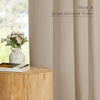 NICETOWN Taupe Short Linen Curtains for Kitchen, Thick Flax Small Window Treatments Semi Sheer Privacy Assured with Light Through for Cafe/Bathroom, W42 x L48, 2 Panels