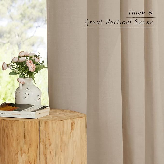 NICETOWN Taupe Linen Doorway Curtains 80 inches Long, Grommet Thick Linen Weave Semi Sheer Window Treatments Privacy Assured with Light Filtering for Bedroom/Side Door, W34 x L80