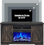 AMERLIFE Fireplace TV Stand with Sliding Barn Door for TVs up to 73", Farmhouse 63" Fireplace Entertainment Center with Storage Cabinets/Adjustable Shelves, Dark Rustic Oak