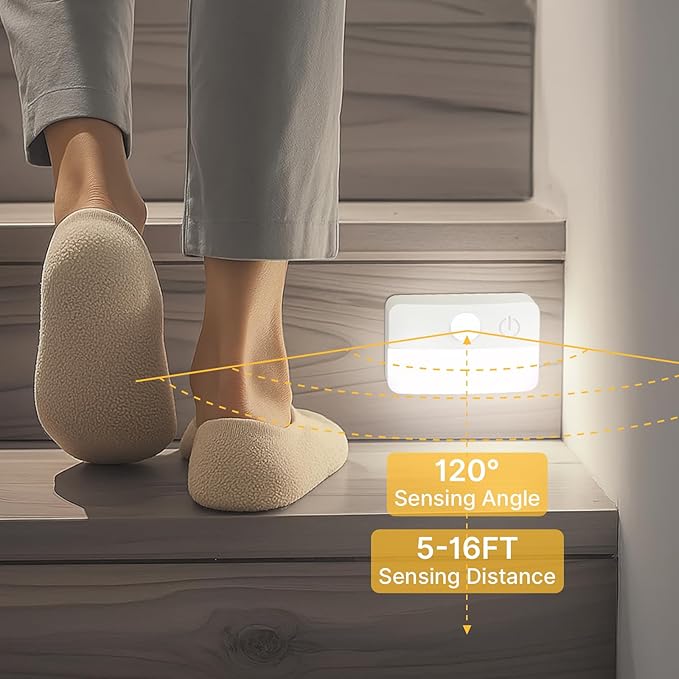 8 Pack Motion Sensor Stair Lights for Indoor, Wireless RGB Battery Operated Night Light, Activated Led Stick On Hallway Closet Under Cabinet Step Lamp for Bedroom Kitchen Bathroom