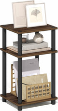 Furinno Turn-N-Tube Side Table, 3-Tier End Table with Open Shelf, Toolless Assembly Night Stand, Bedside Table, for Living Room, Bedroom, Brown Walnut