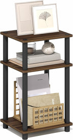 Furinno Turn-N-Tube Side Table, 3-Tier End Table with Open Shelf, Toolless Assembly Night Stand, Bedside Table, for Living Room, Bedroom, Brown Walnut