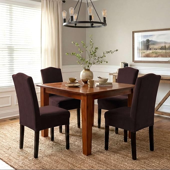 H.VERSAILTEX Velvet Dining Chair Covers Stretch Chair Covers for Dining Room Set of 2 Parson Chair Slipcovers Chair Protectors Covers Dining, Soft Thick Solid Velvet Fabric Washable, Brown