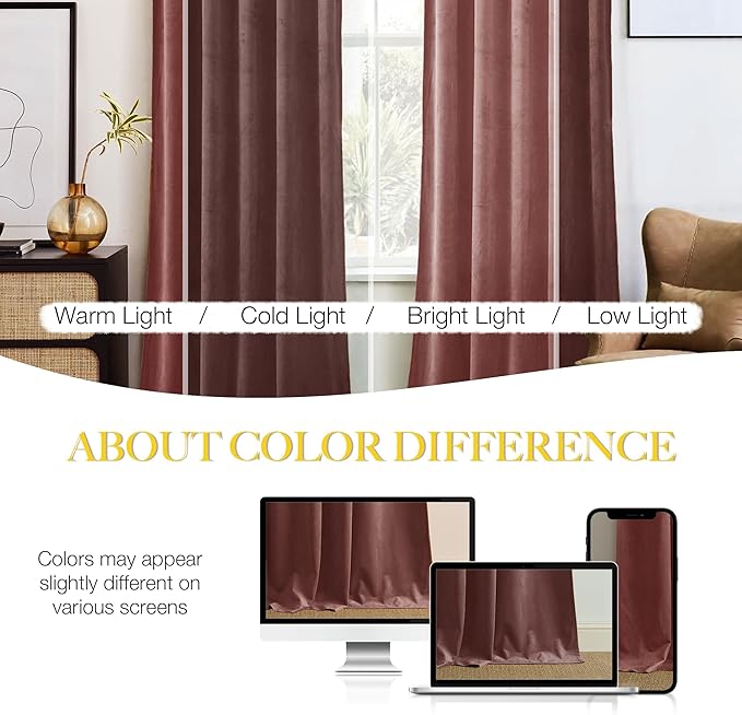 NICETOWN Wild Rose Velvet Curtains, Rod Pocket Velvet Drapes, Media Movie Theater Room Decor for Living Room, Super Soft Luxury Velvet Room Darkening Drapes for Home Decor (1 Pair, W52 x L84 inches)