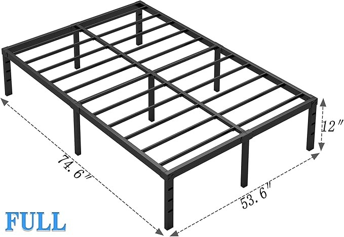 Metal Bed Frame,Full Size Bed Frame with Storage Space,Heavy Duty Sturdy Mattress Foundation,Easy Assembly,No Box Spring Needed, Black,12 Inch,Full