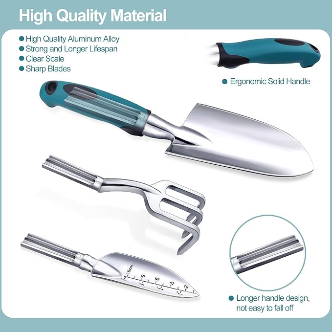 Kynup Garden Tools, 7 Piece Gardening Gift for Women&Men, Gardening Hand Tools Set, Ideal Gardening Supplies, Essentials, Garden Stuff, Rust-Proof, Stainless Steel, Aluminum Alloy Material