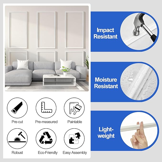 RELIANCER Peel and Stick Wall Molding Kit,30PCS Pre-Cut Door Molding Panels,3D Moulding Wainscoting Panel,Self Adhesive Walls Moulding Trim,Wall Modular Frames for Interior Walls Decor Home Bedroom