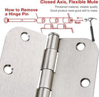 48 Pack Interior Door Hinges Brushed Nickel 3.5 Inch x 3 1/2" Rounded 5/8" Radius 3 ½"Satin Iron Bifold Residential Hinge for French Style Slab Single/Double Doors Hardware Kit Living/Bed Room