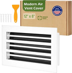 Modern Air Vent Cover 12x6 (Duct Opening) - Decorative White Aluminum Linear Slot Diffuser for Wall, Ceiling, Floor Register - Quiet Operation HVAC Grille for Home with Adjustable Airflow