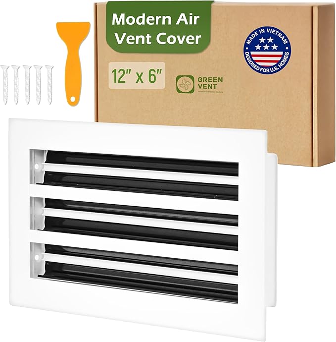 Modern Air Vent Cover 12x6 (Duct Opening) - Decorative White Aluminum Linear Slot Diffuser for Wall, Ceiling, Floor Register - Quiet Operation HVAC Grille for Home with Adjustable Airflow