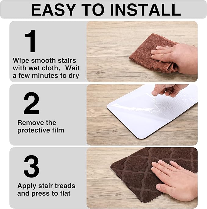 Stair Treads for Wooden Steps 15pcs - 8x30in Carpet Stairs Runner Indoor Non-Slip Stair Mats for Kids Elders and Pets