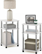 Furinno JUST Side Table Set of 2, 3-Tier Modern End Tables, Open Shelves Night Stand, Nightstand, Toolless Assembly, for Living Room, Bedroom, White Oak/Stainless Steel