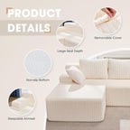 Modular Sectional Sofa Couches L-Shape Couch 3 Seat Modular Sofa Memory Foam Sectional Couches for Living Room, Cloud Couch with Oversized Chaise (White Stripe, 96" Left Facing Chaise)