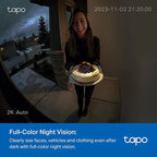 Tapo 2K Wireless Smart Video Doorbell with Chime - 160° Ultra-Wide View,Person Detection, Ring Call, 2-Way Audio, Subscription-Free Local Storage/Optional Cloud, Motion Only Alert, D210