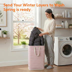 Lifewit 2 Pack Laundry Basket 80L Each, Collapsible Clothes Hamper with Reinforced Handles, Freestanding Waterproof Design for Bedroom and Laundry Room, Pink 160L Total