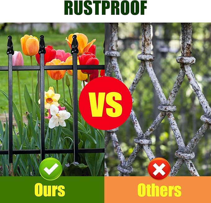 Metal Decorative Garden Fence 22" Wide x 18" High (20 Panels, Total Length 36 feet), Metal Border Folding Fence, Landscape Fencing for Flower Bed, Yard, Animal Barrier